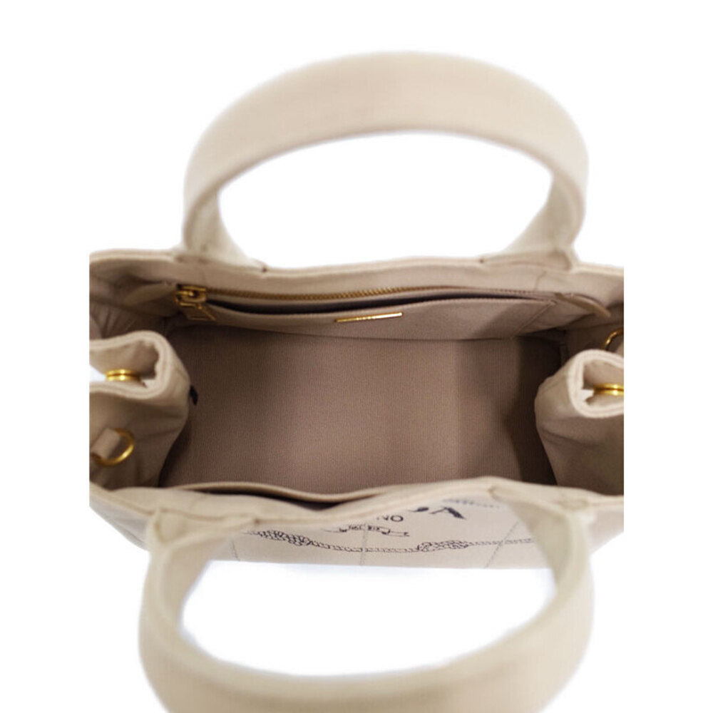 Prada Canapa Tote canvas handbag top handles 2way Beige Tan - Picture 3 of 9